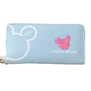 Disney Mickey Minnie Mouse Wallet Blue Womens Small Clutch Wristlet‎ Purse